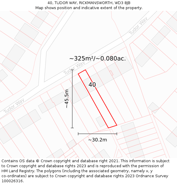 40, TUDOR WAY, RICKMANSWORTH, WD3 8JB: Plot and title map
