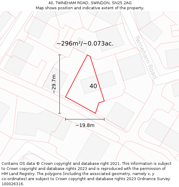 40, TWINEHAM ROAD, SWINDON, SN25 2AG: Plot and title map