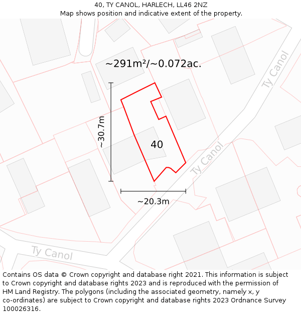 40, TY CANOL, HARLECH, LL46 2NZ: Plot and title map