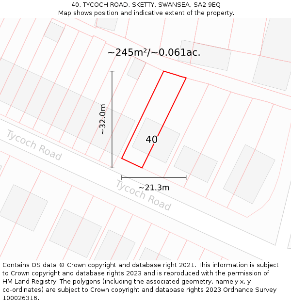 40, TYCOCH ROAD, SKETTY, SWANSEA, SA2 9EQ: Plot and title map