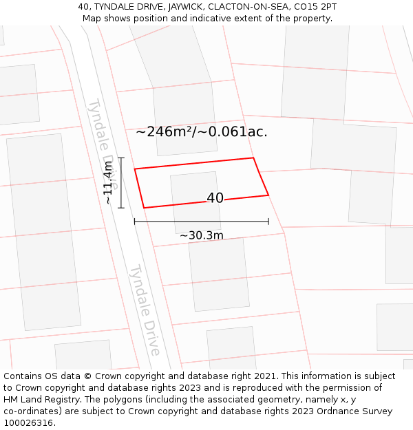 40, TYNDALE DRIVE, JAYWICK, CLACTON-ON-SEA, CO15 2PT: Plot and title map
