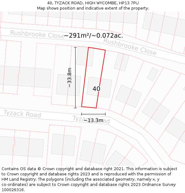 40, TYZACK ROAD, HIGH WYCOMBE, HP13 7PU: Plot and title map