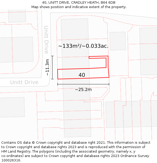 40, UNITT DRIVE, CRADLEY HEATH, B64 6DB: Plot and title map