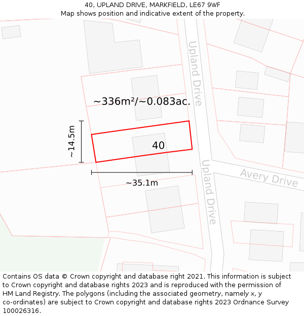 40, UPLAND DRIVE, MARKFIELD, LE67 9WF: Plot and title map
