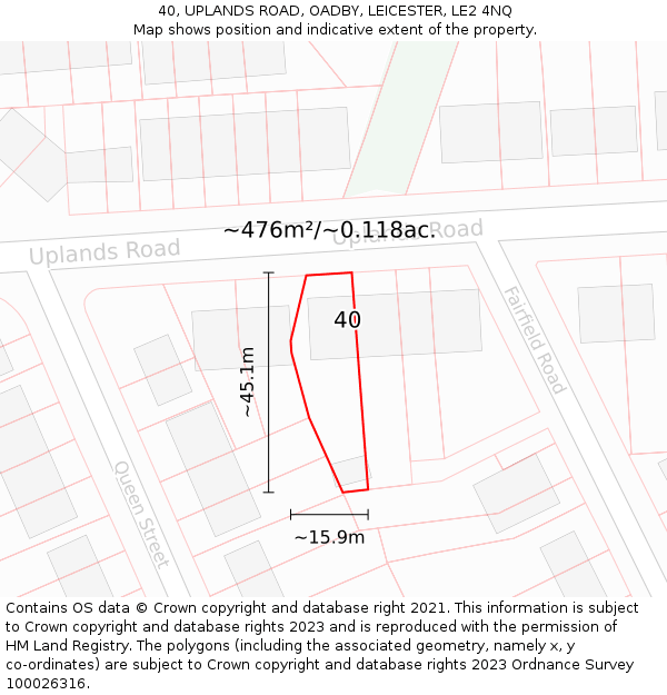 40, UPLANDS ROAD, OADBY, LEICESTER, LE2 4NQ: Plot and title map