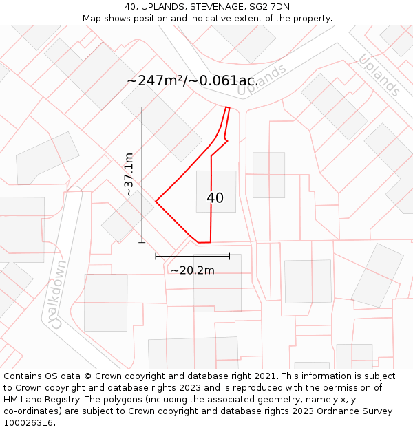40, UPLANDS, STEVENAGE, SG2 7DN: Plot and title map