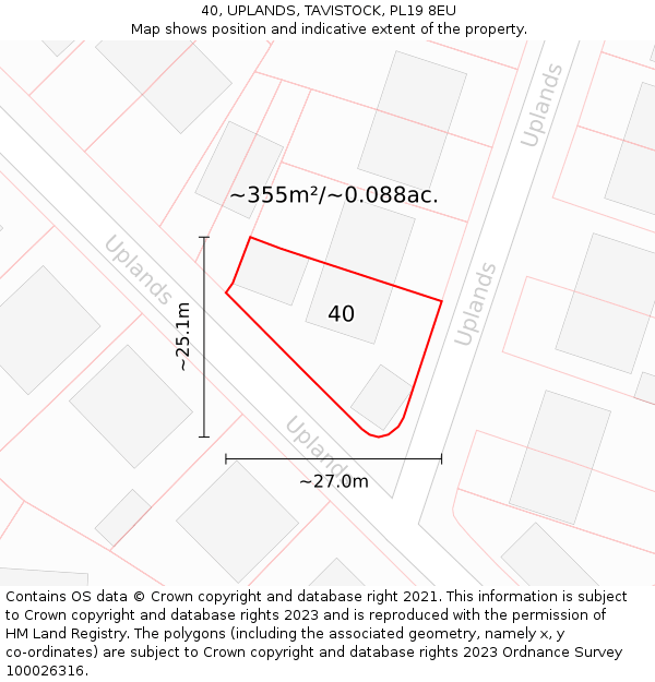40, UPLANDS, TAVISTOCK, PL19 8EU: Plot and title map