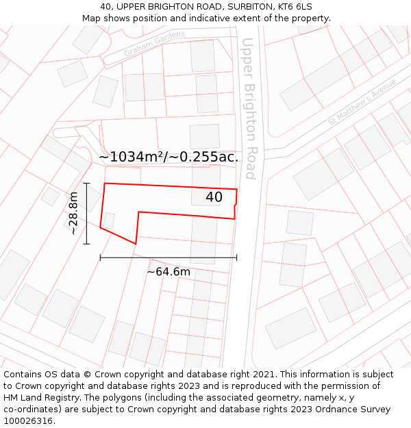 40, UPPER BRIGHTON ROAD, SURBITON, KT6 6LS: Plot and title map