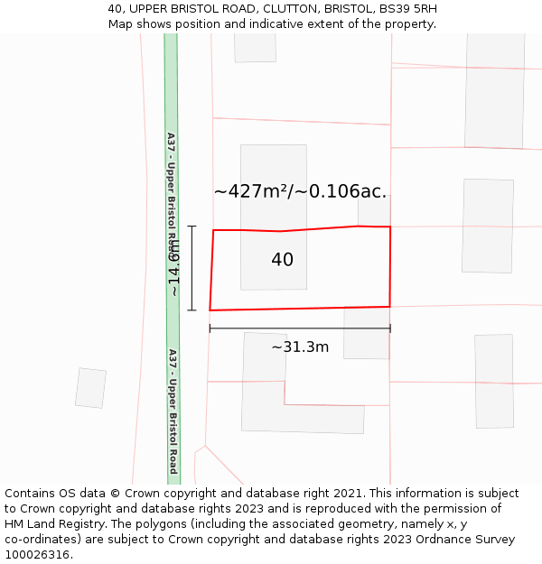 40, UPPER BRISTOL ROAD, CLUTTON, BRISTOL, BS39 5RH: Plot and title map
