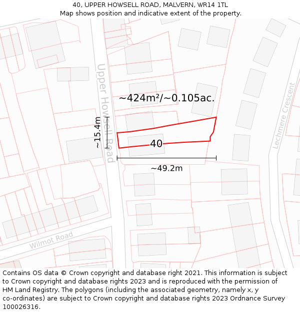 40, UPPER HOWSELL ROAD, MALVERN, WR14 1TL: Plot and title map