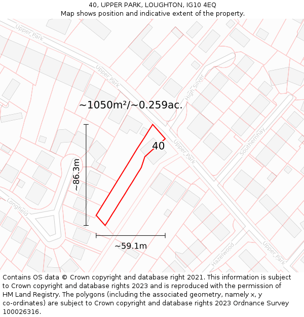 40, UPPER PARK, LOUGHTON, IG10 4EQ: Plot and title map