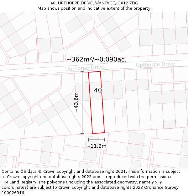 40, UPTHORPE DRIVE, WANTAGE, OX12 7DG: Plot and title map