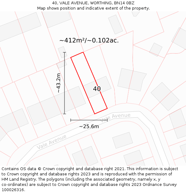 40, VALE AVENUE, WORTHING, BN14 0BZ: Plot and title map