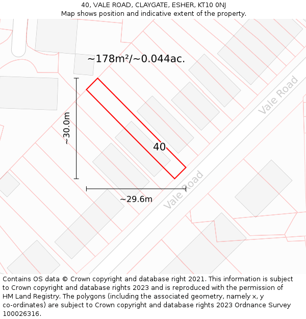40, VALE ROAD, CLAYGATE, ESHER, KT10 0NJ: Plot and title map