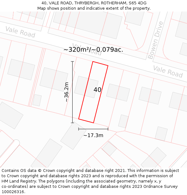 40, VALE ROAD, THRYBERGH, ROTHERHAM, S65 4DG: Plot and title map