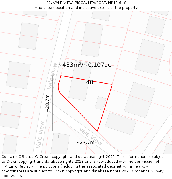 40, VALE VIEW, RISCA, NEWPORT, NP11 6HS: Plot and title map