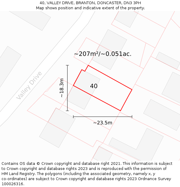 40, VALLEY DRIVE, BRANTON, DONCASTER, DN3 3PH: Plot and title map