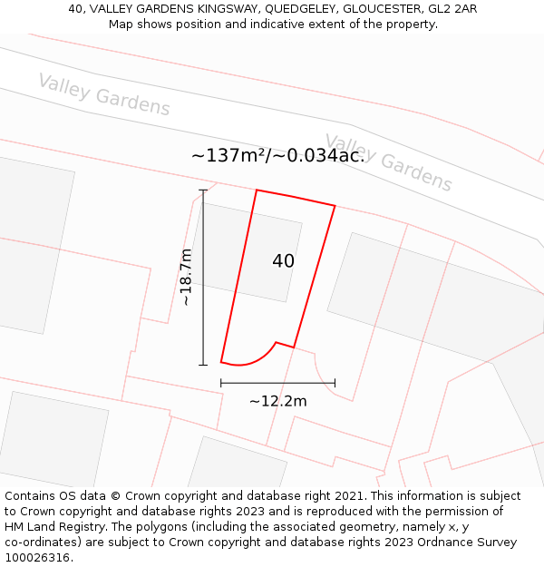 40, VALLEY GARDENS KINGSWAY, QUEDGELEY, GLOUCESTER, GL2 2AR: Plot and title map