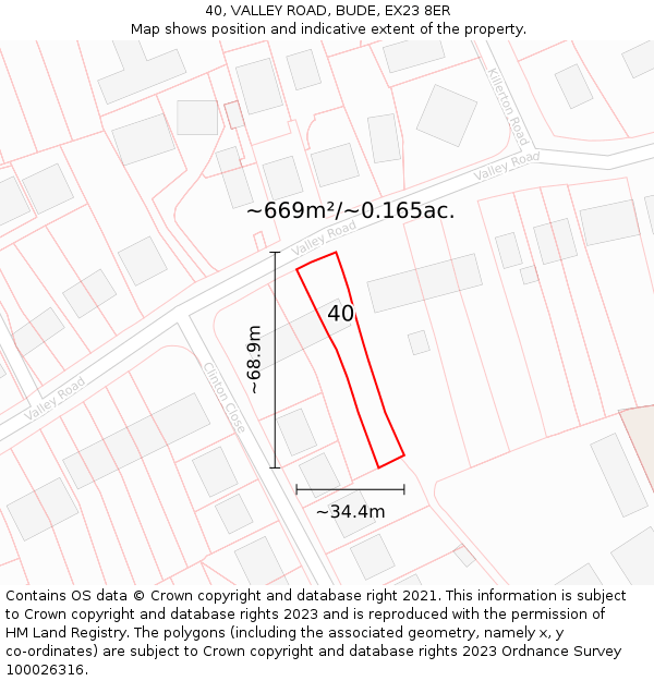 40, VALLEY ROAD, BUDE, EX23 8ER: Plot and title map
