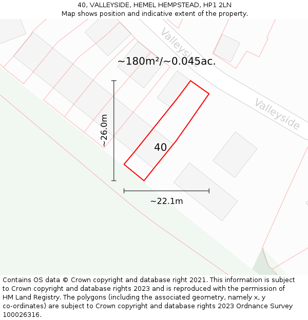 40, VALLEYSIDE, HEMEL HEMPSTEAD, HP1 2LN: Plot and title map
