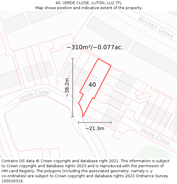 40, VERDE CLOSE, LUTON, LU2 7FL: Plot and title map