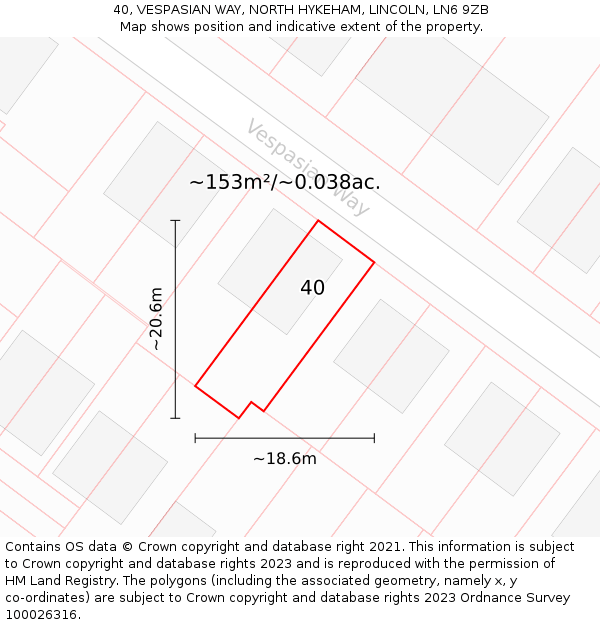 40, VESPASIAN WAY, NORTH HYKEHAM, LINCOLN, LN6 9ZB: Plot and title map