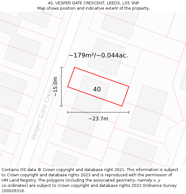 40, VESPER GATE CRESCENT, LEEDS, LS5 3NP: Plot and title map