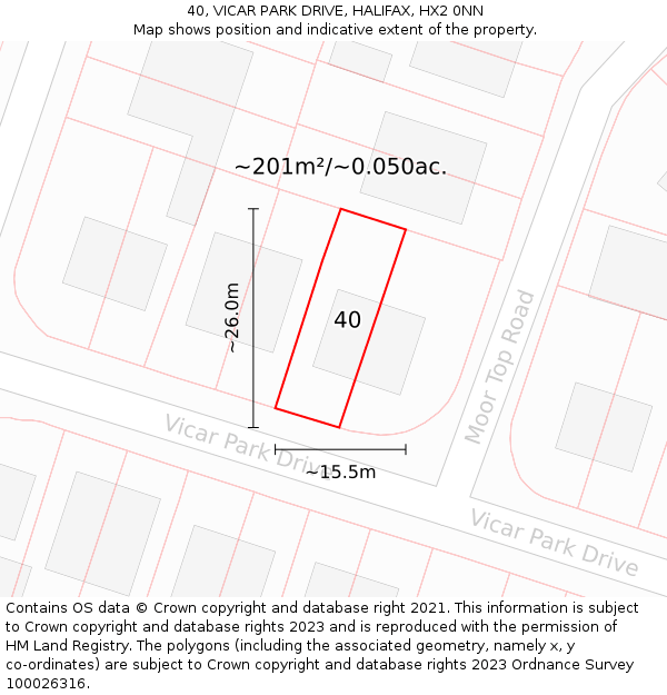 40, VICAR PARK DRIVE, HALIFAX, HX2 0NN: Plot and title map