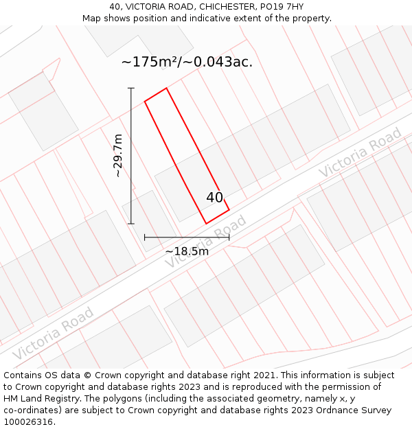 40, VICTORIA ROAD, CHICHESTER, PO19 7HY: Plot and title map