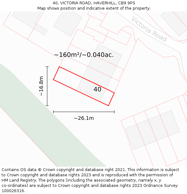 40, VICTORIA ROAD, HAVERHILL, CB9 9PS: Plot and title map