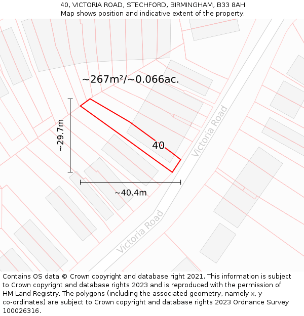40, VICTORIA ROAD, STECHFORD, BIRMINGHAM, B33 8AH: Plot and title map