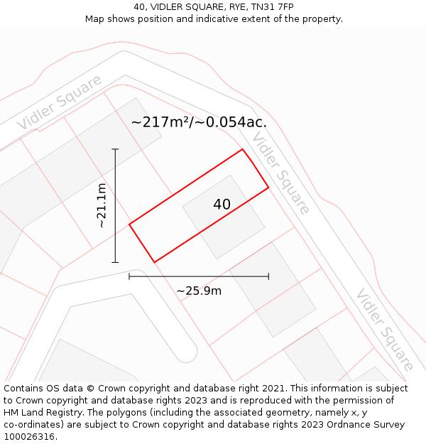 40, VIDLER SQUARE, RYE, TN31 7FP: Plot and title map