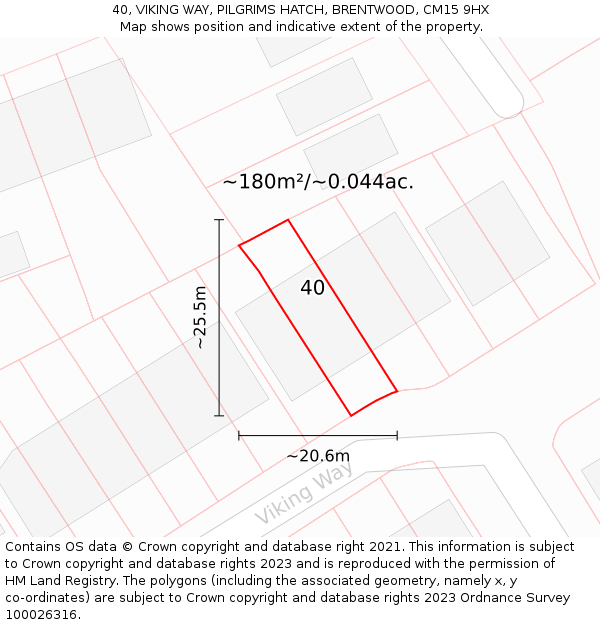 40, VIKING WAY, PILGRIMS HATCH, BRENTWOOD, CM15 9HX: Plot and title map