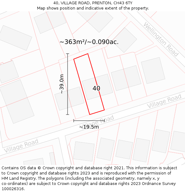 40, VILLAGE ROAD, PRENTON, CH43 6TY: Plot and title map