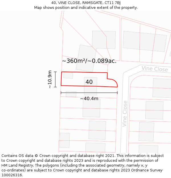 40, VINE CLOSE, RAMSGATE, CT11 7BJ: Plot and title map