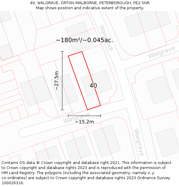 40, WALGRAVE, ORTON MALBORNE, PETERBOROUGH, PE2 5NR: Plot and title map