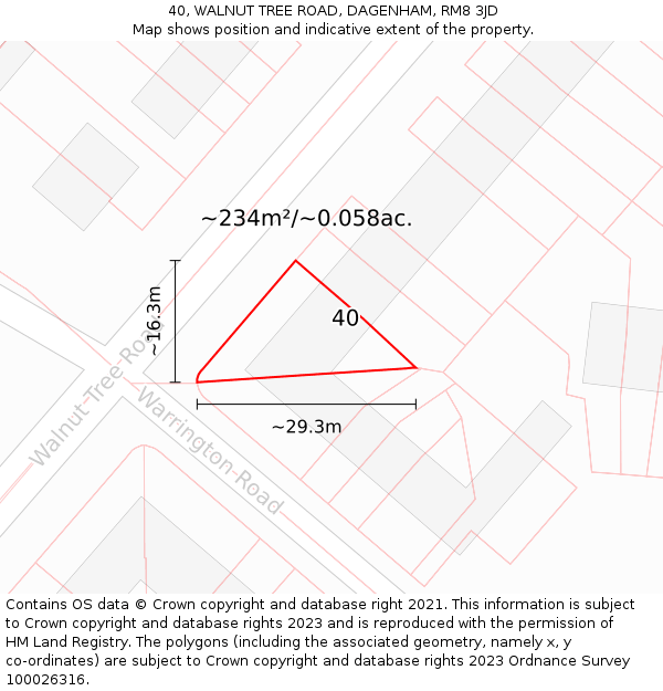 40, WALNUT TREE ROAD, DAGENHAM, RM8 3JD: Plot and title map