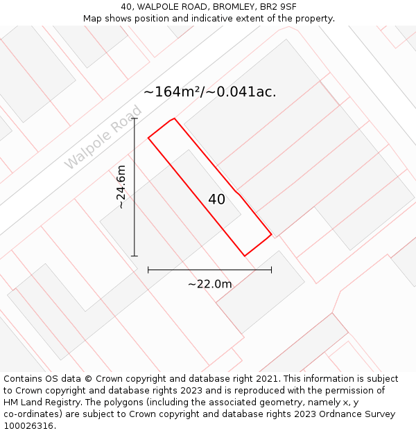 40, WALPOLE ROAD, BROMLEY, BR2 9SF: Plot and title map