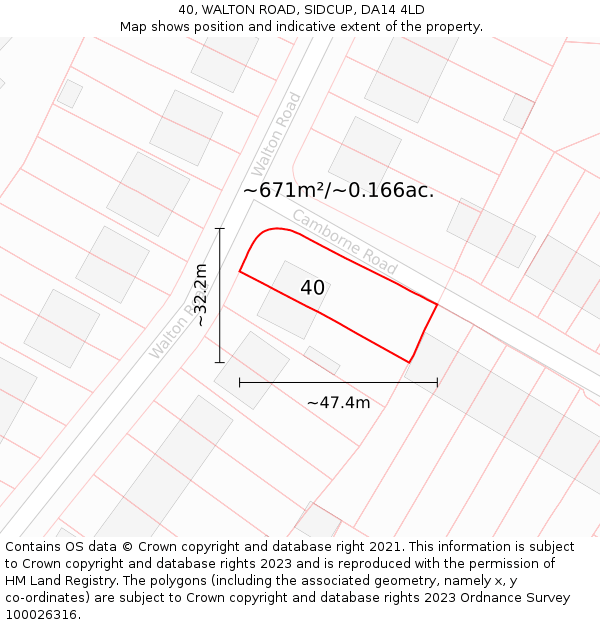 40, WALTON ROAD, SIDCUP, DA14 4LD: Plot and title map