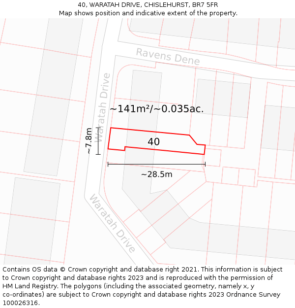 40, WARATAH DRIVE, CHISLEHURST, BR7 5FR: Plot and title map
