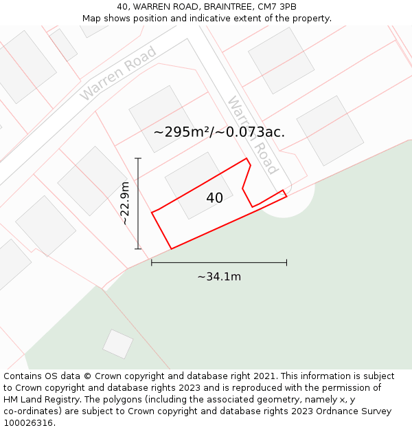 40, WARREN ROAD, BRAINTREE, CM7 3PB: Plot and title map