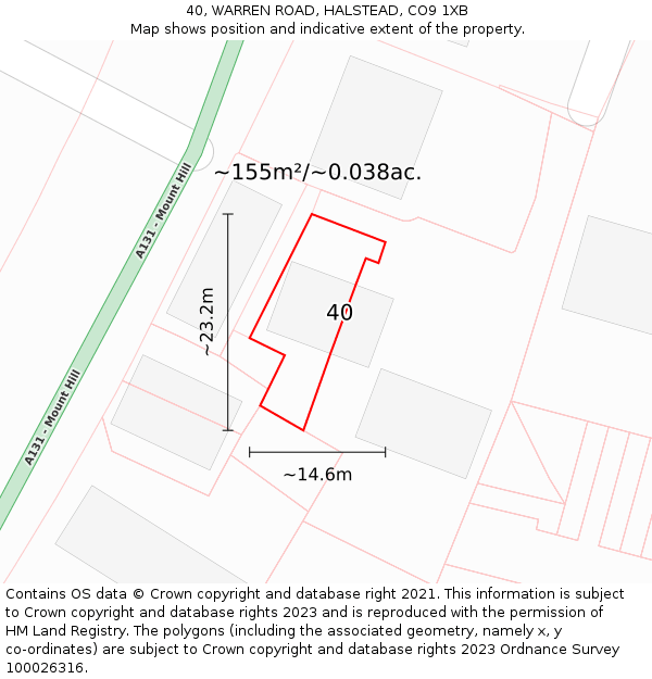 40, WARREN ROAD, HALSTEAD, CO9 1XB: Plot and title map