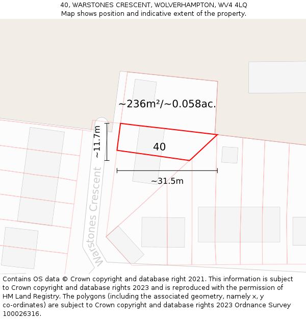 40, WARSTONES CRESCENT, WOLVERHAMPTON, WV4 4LQ: Plot and title map