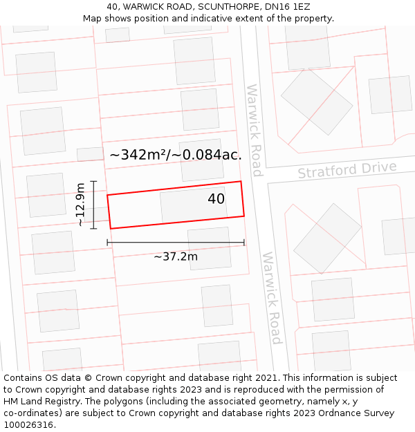 40, WARWICK ROAD, SCUNTHORPE, DN16 1EZ: Plot and title map