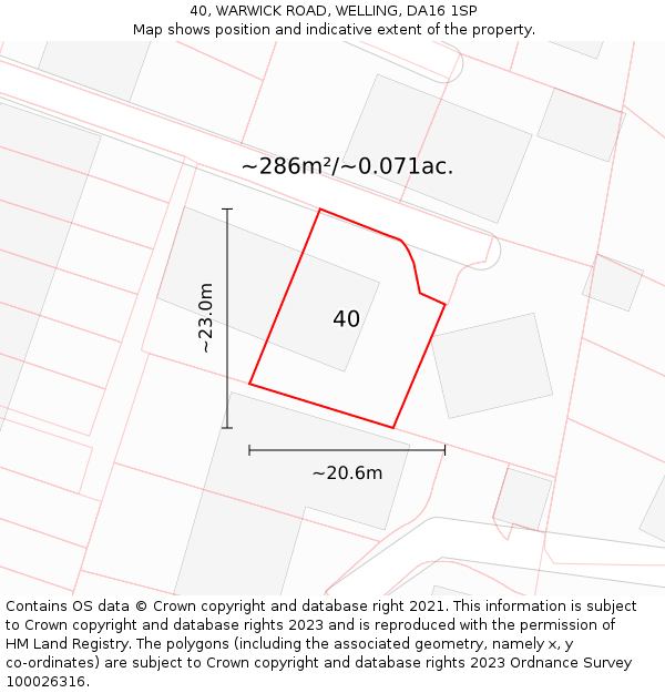 40, WARWICK ROAD, WELLING, DA16 1SP: Plot and title map