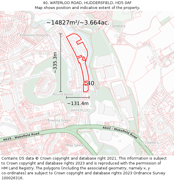 40, WATERLOO ROAD, HUDDERSFIELD, HD5 0AF: Plot and title map