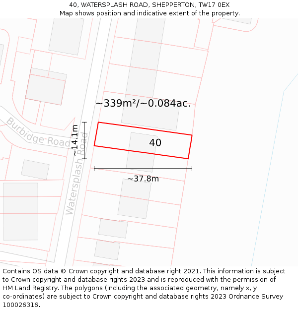 40, WATERSPLASH ROAD, SHEPPERTON, TW17 0EX: Plot and title map
