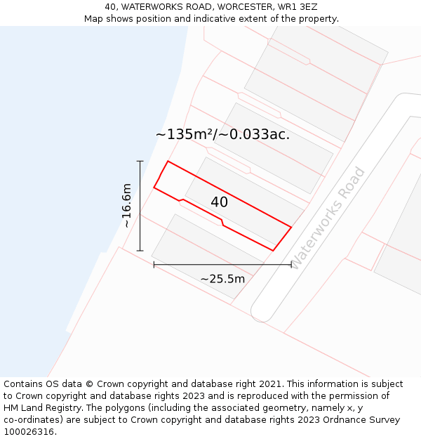 40, WATERWORKS ROAD, WORCESTER, WR1 3EZ: Plot and title map