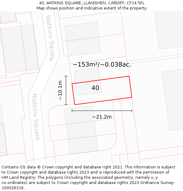 40, WATKINS SQUARE, LLANISHEN, CARDIFF, CF14 5FL: Plot and title map
