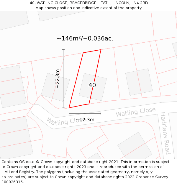 40, WATLING CLOSE, BRACEBRIDGE HEATH, LINCOLN, LN4 2BD: Plot and title map